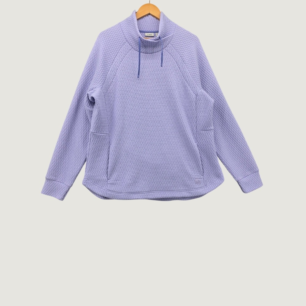LL Bean AirLight Waffle Pullover XL Purple Funnel Neck Textured Knit Sweatshirt
